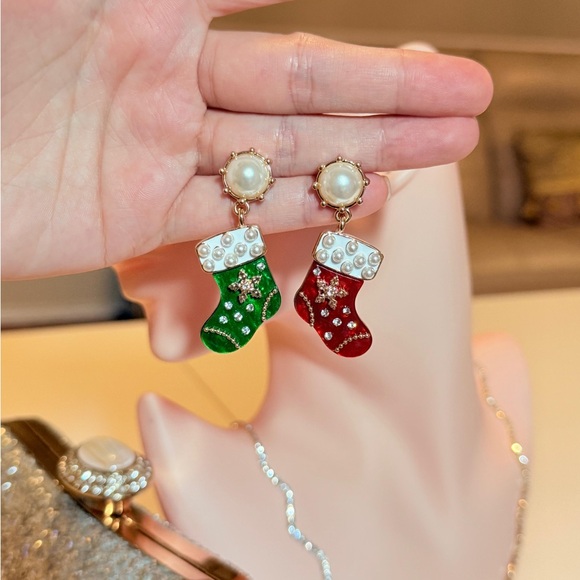 Anthropologie Festive Stocking Earrings - Red, Green, Gold, White. - Picture 9 of 10